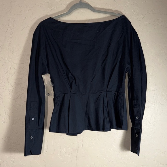 STAUD black Monroe peplum top in cotton poplin with a lace-up front size 8 - Picture 8 of 9